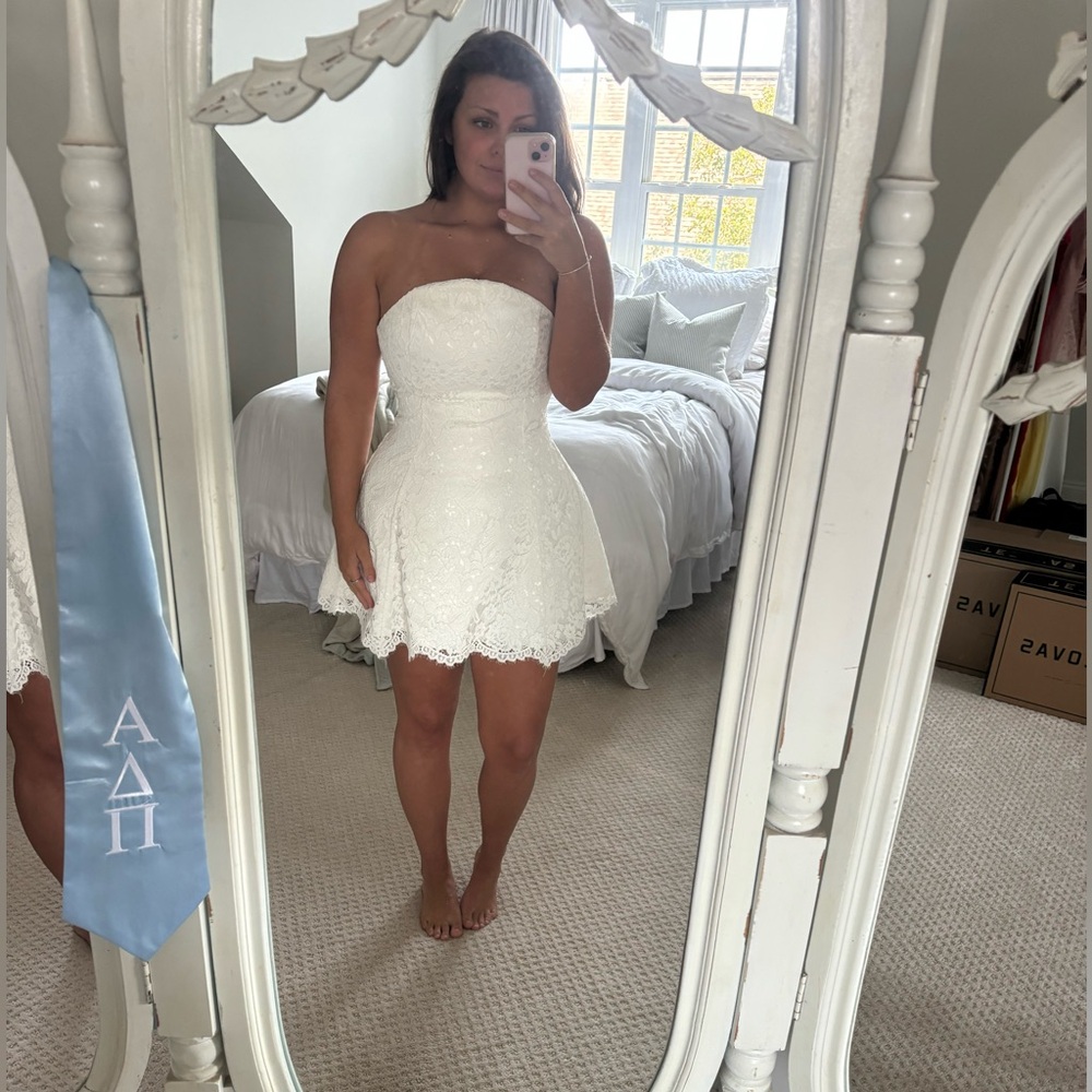 Amanda Uprichard Romilly Dress- White Strapless Lace Mini Dress